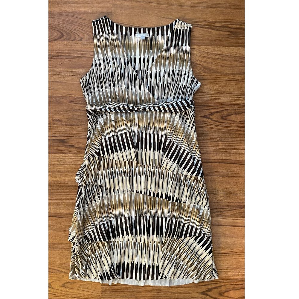New York & Company STRETCH Tan, Black, and White Ruffled Sundress - Size: L - Picture 1 of 3